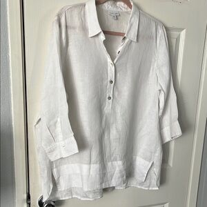 J Jill White Linen with 3/4 length sleeves Shirt size L.